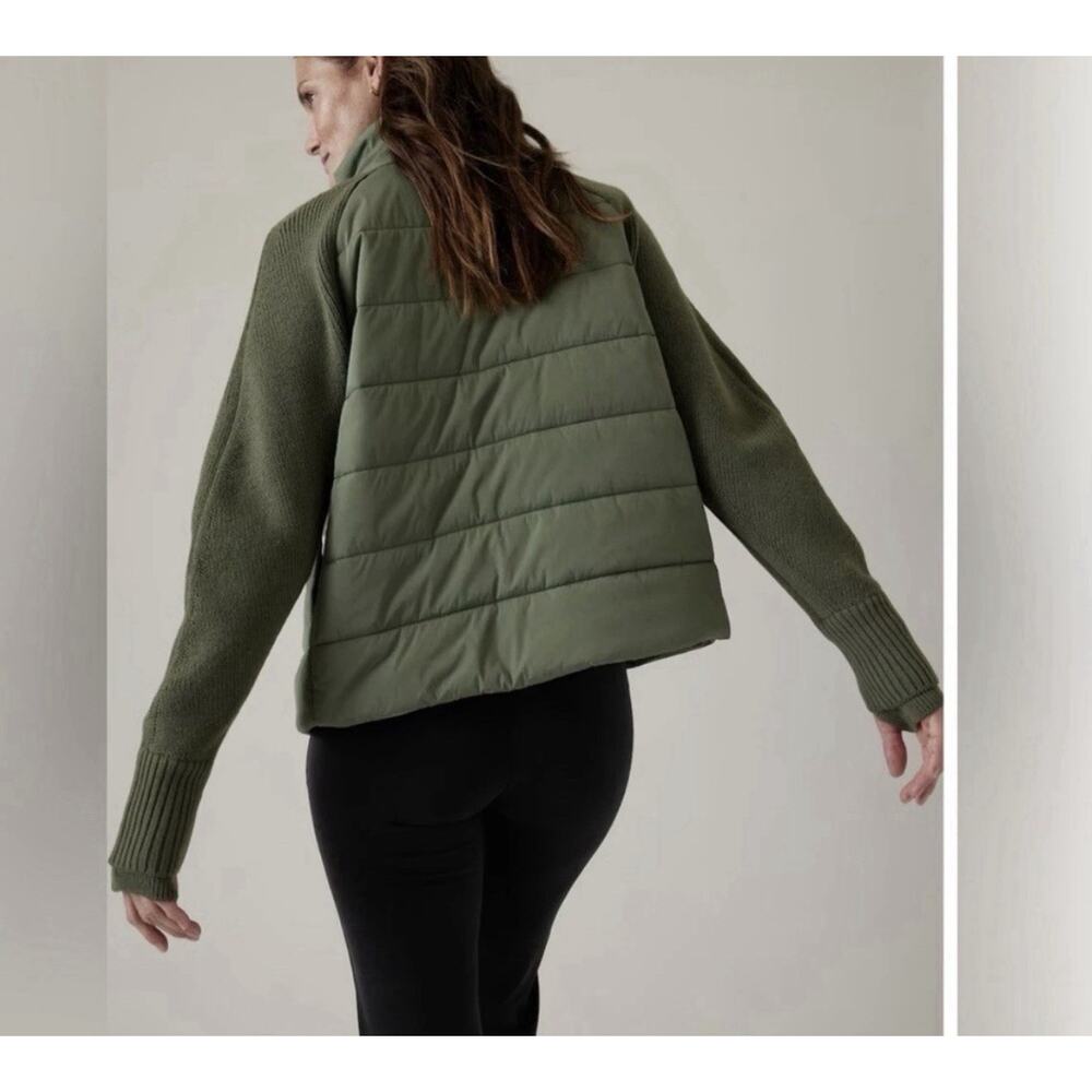 Athleta Incline Hybrid Puffer Jacket Deep Fern Green Small XL Zip Pockets - Picture 3 of 8